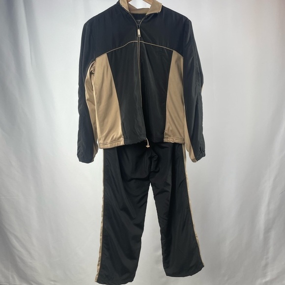 Oleg Cassini Sport Track Jacket and Pants Set in Black Tan Size Petite M/L - Picture 2 of 16